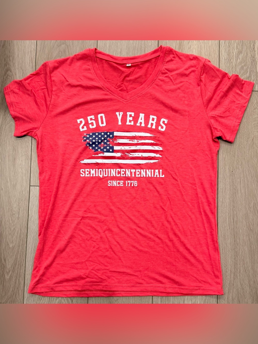New - size XL - Women's Red V-Neck Patriotic Graphic Tee